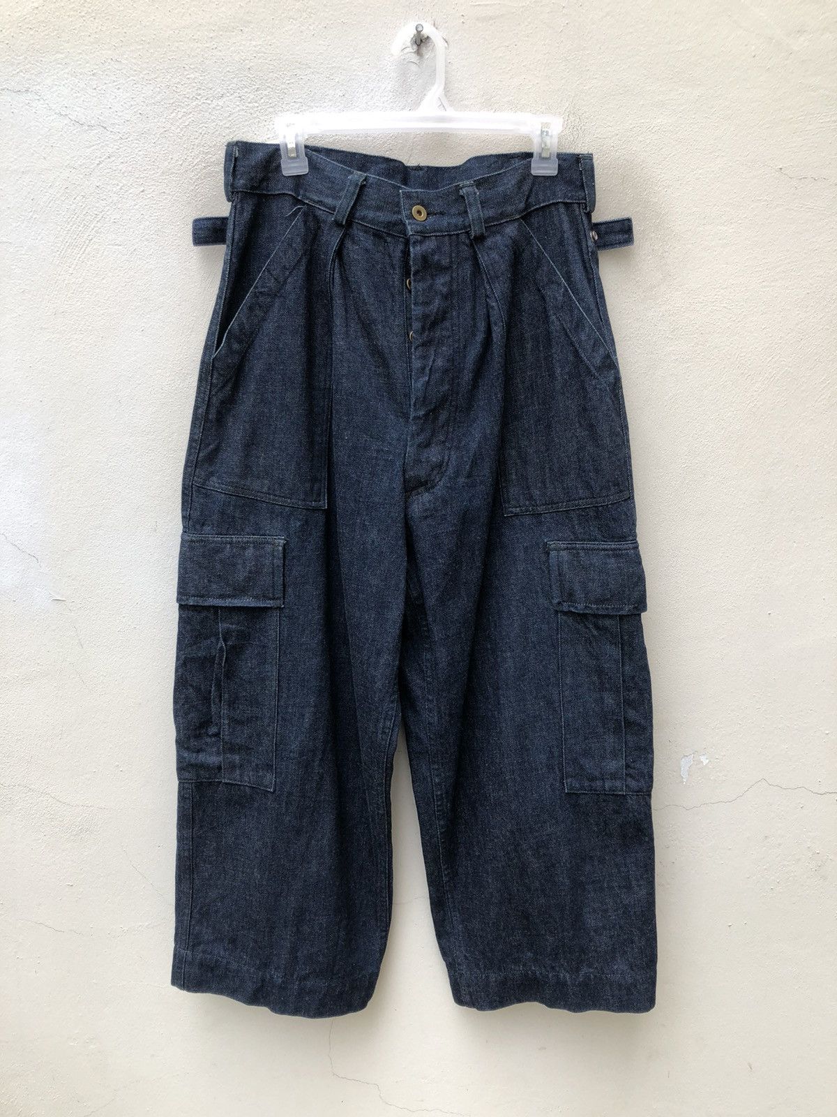 Evisu 90s EVISU EVIS Heavy Thick Baggy Denim Cropped Cargo Pant Size US 31 - 6 Thumbnail