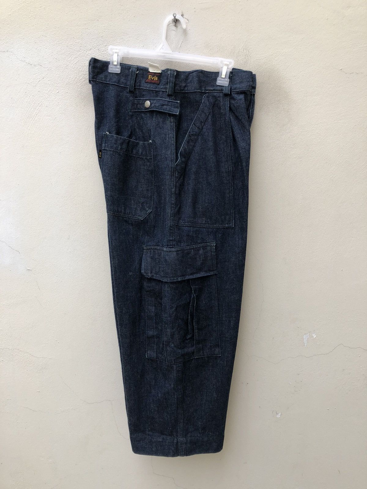 Evisu 90s EVISU EVIS Heavy Thick Baggy Denim Cropped Cargo Pant Size US 31 - 19 Thumbnail