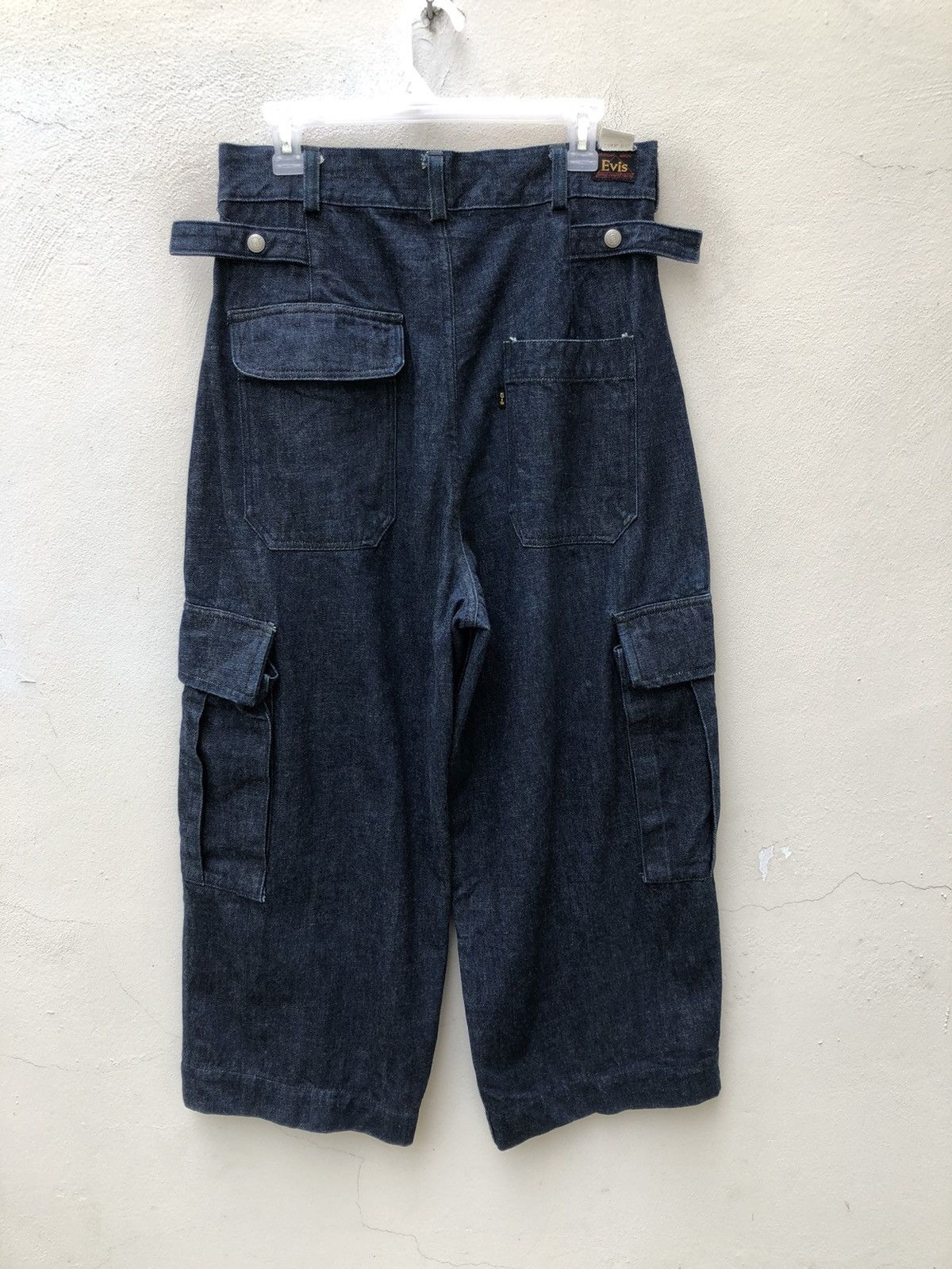 Evisu 90s EVISU EVIS Heavy Thick Baggy Denim Cropped Cargo Pant Size US 31 - 12 Thumbnail