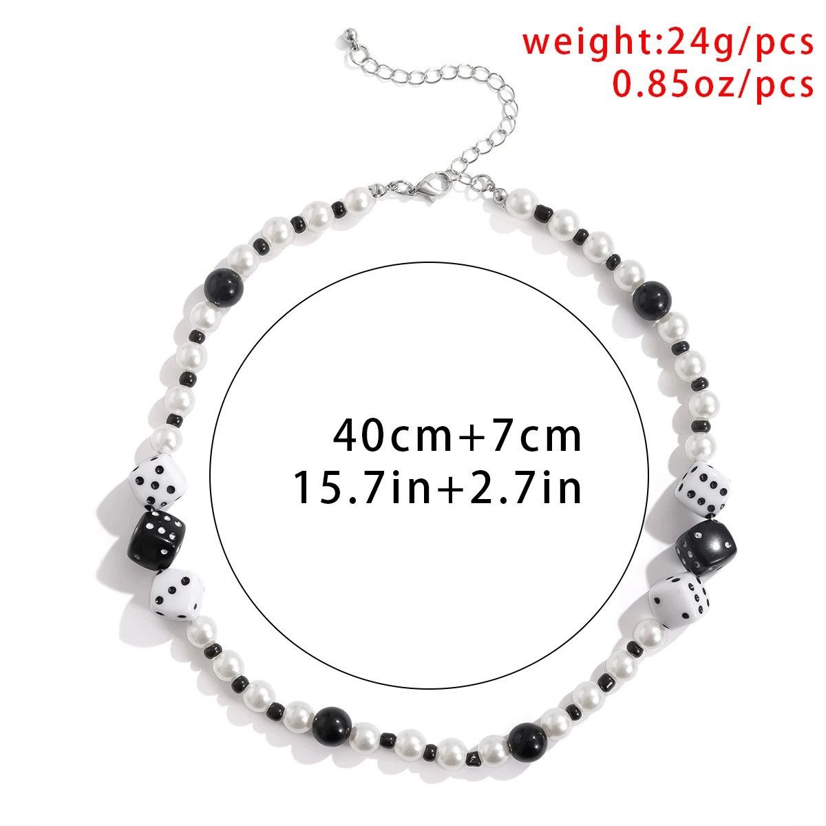 Jewelry Punk Lucky Dice White/Black Beads Choker Necklace Size ONE SIZE - 3 Thumbnail