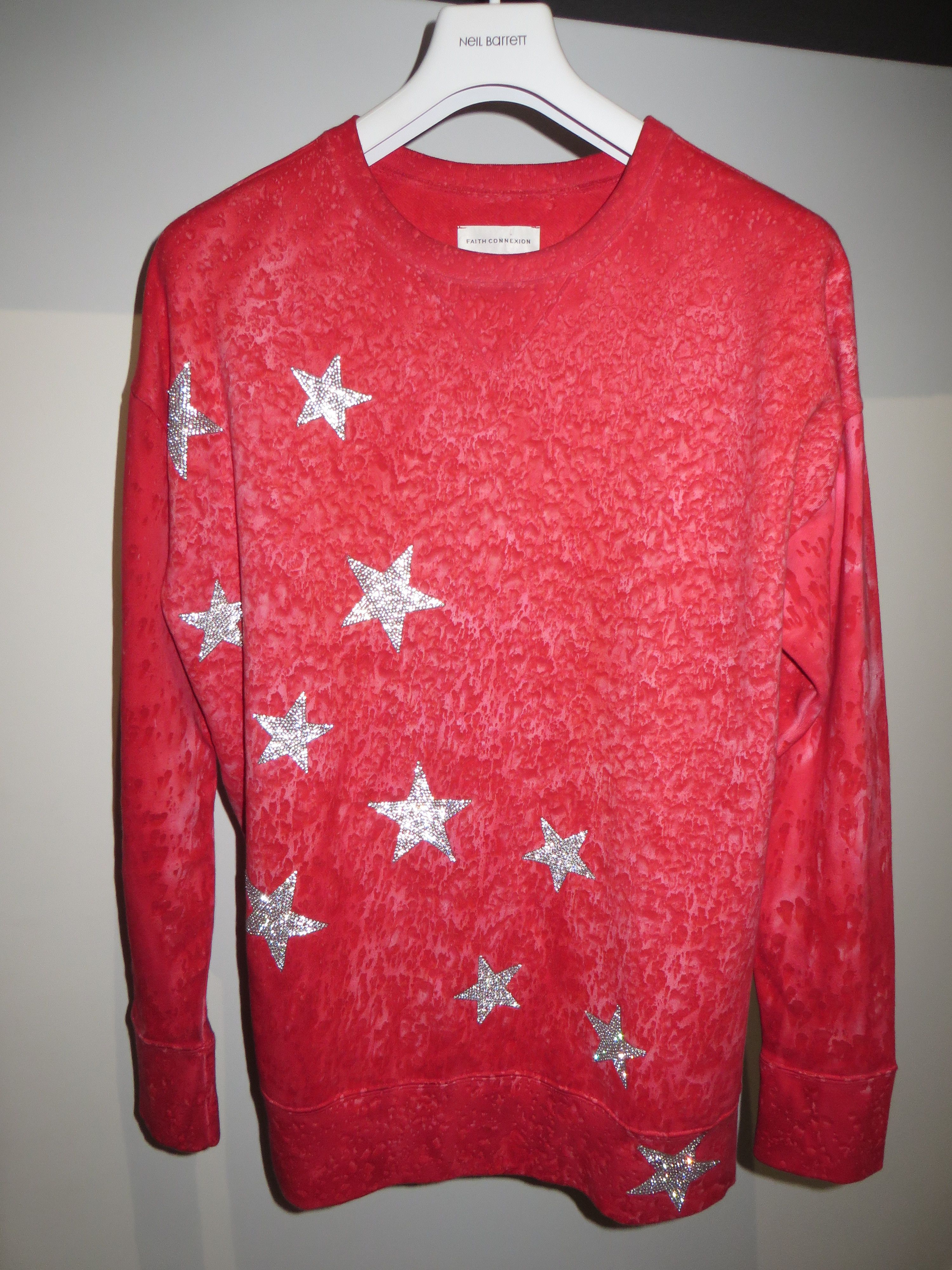image of Faith Connexion Super! Embellished Stars Tie Dye Sweatshirt in Red, Men's (Size Medium)