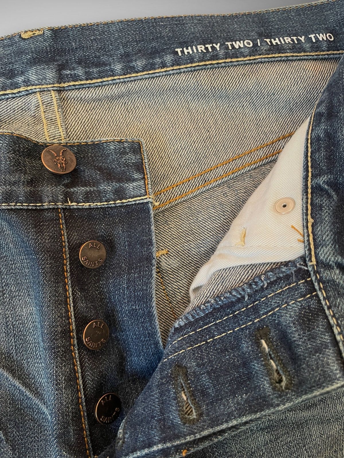 Vintage Allsaints Spitalfields Japan Denim SS08 Iggy Print Jeans Size US 32 / EU 48 - 6 Thumbnail