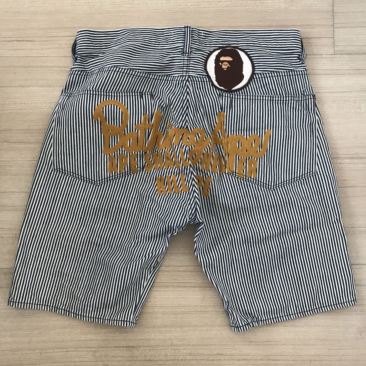 Bape Hickory Stripe Embroidered Denim Shorts Size US 32 / EU 48 - 1 Thumbnail