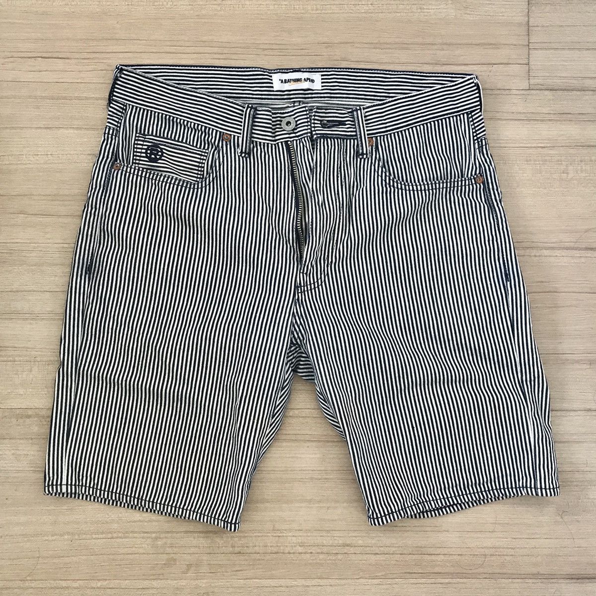 Bape Hickory Stripe Embroidered Denim Shorts Size US 32 / EU 48 - 2 Thumbnail