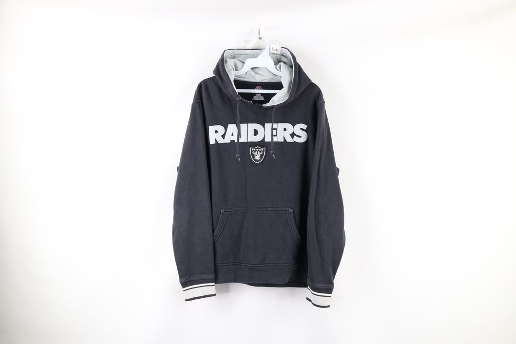 Vintage Majestic Spell Out Oakland Raiders Football Hoodie Black