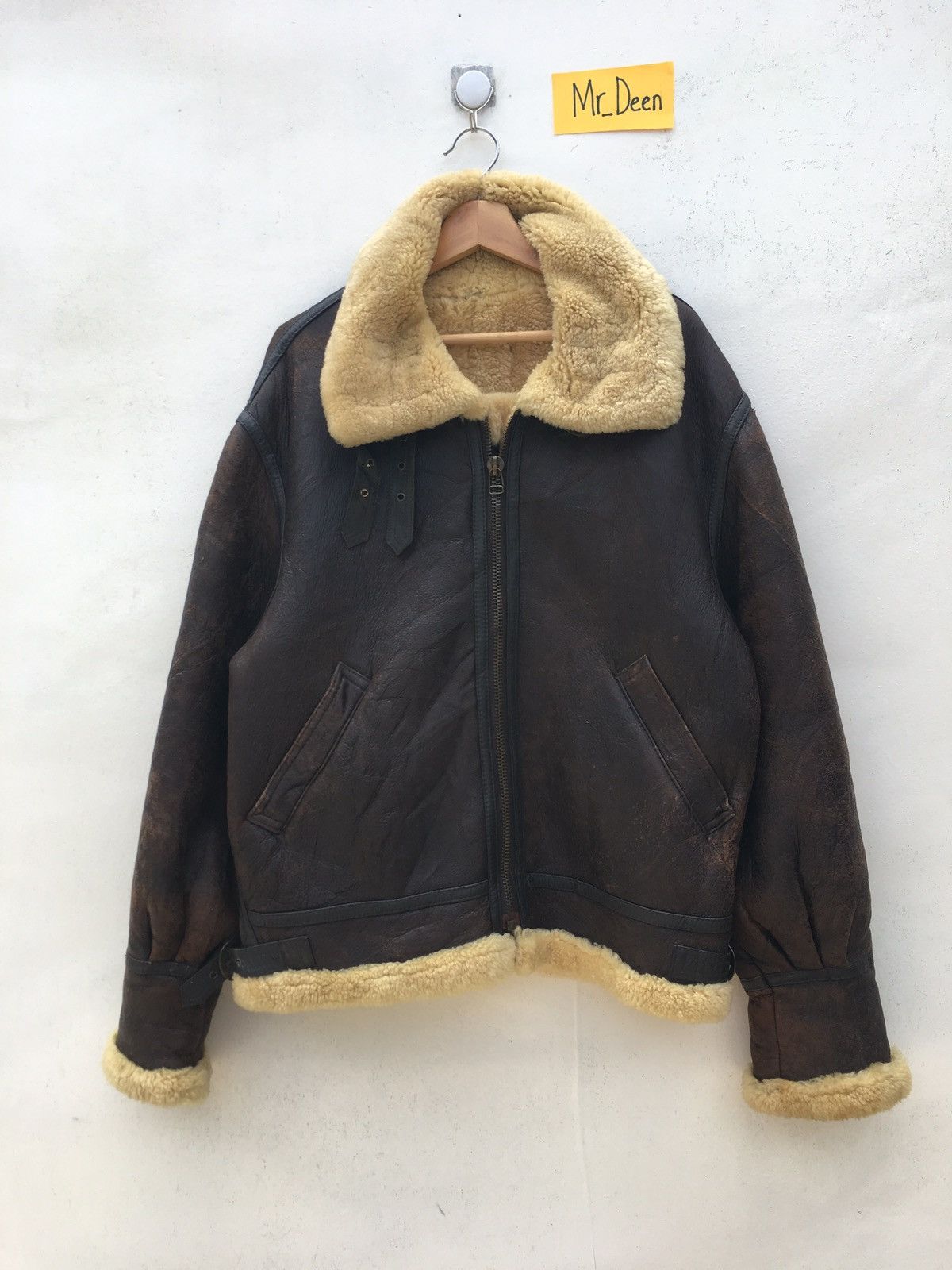 image of Genuine Shearling Brown Sheepskin Leather Jacket, Men's (Size Large)