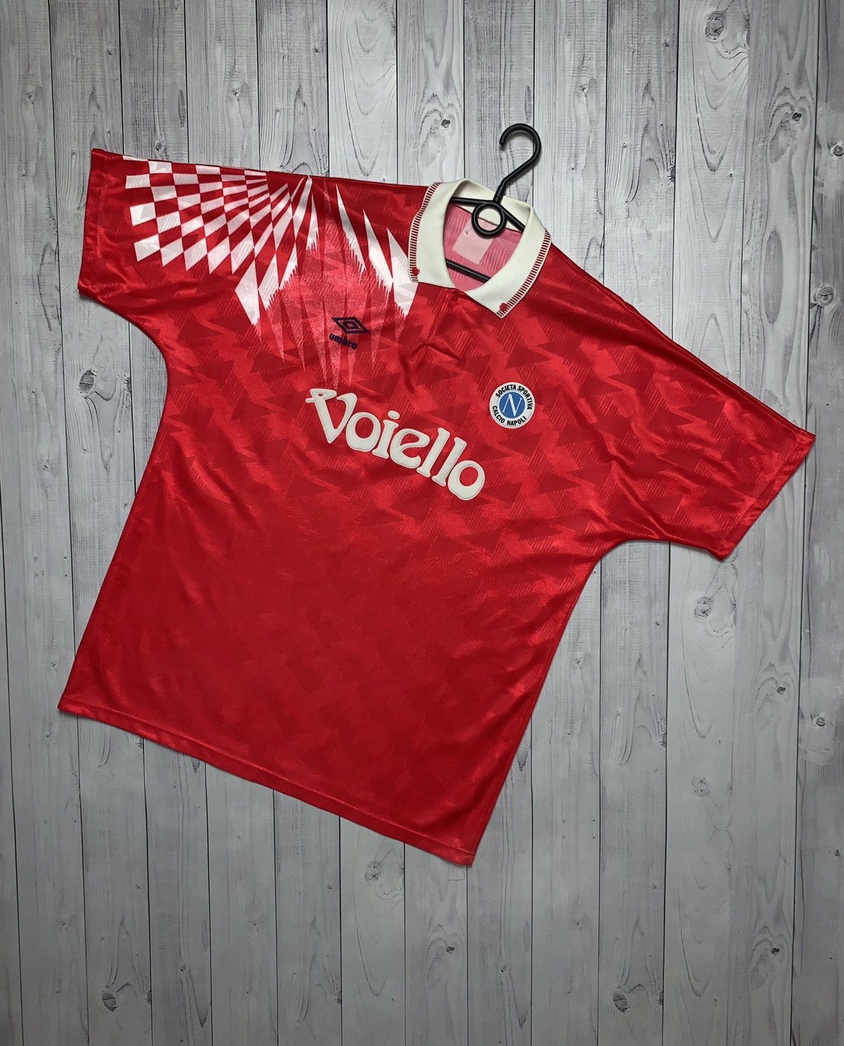 Vintage Umbro Napoli soccer jersey away red rare size L/XL