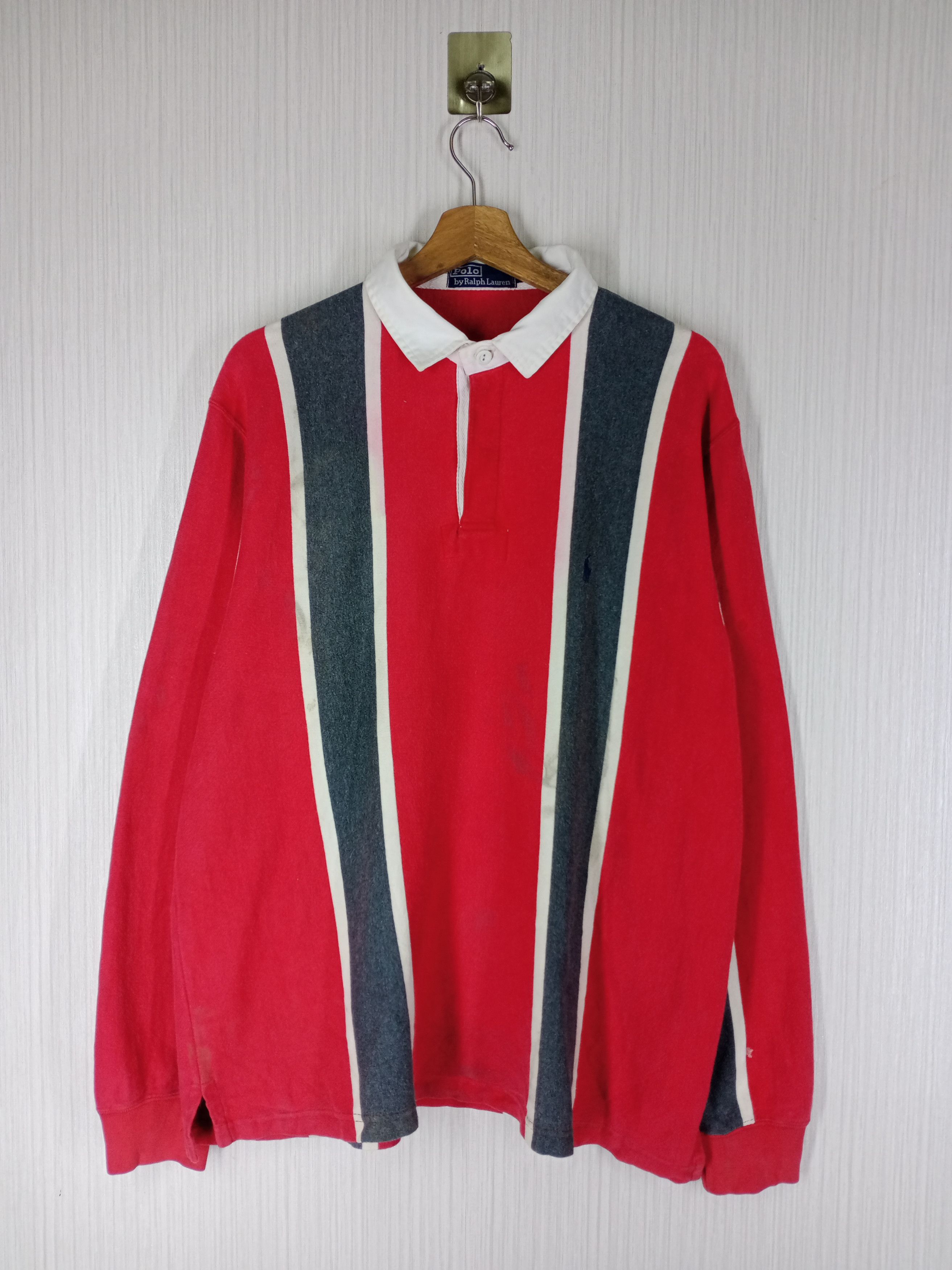 Polo Ralph Lauren Rare Vintage Polo Ralph Lauren Rugby Stripes Polo Shirt Size US XL / EU 56 / 4 - 2 Thumbnail