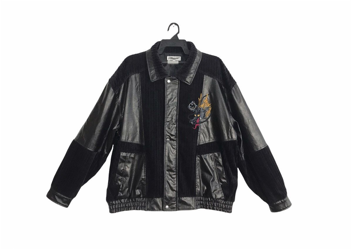 image of Vintage Bonskip Jacket Embroidery Dragon Leather Pvc in Black, Men's (Size 2XL)