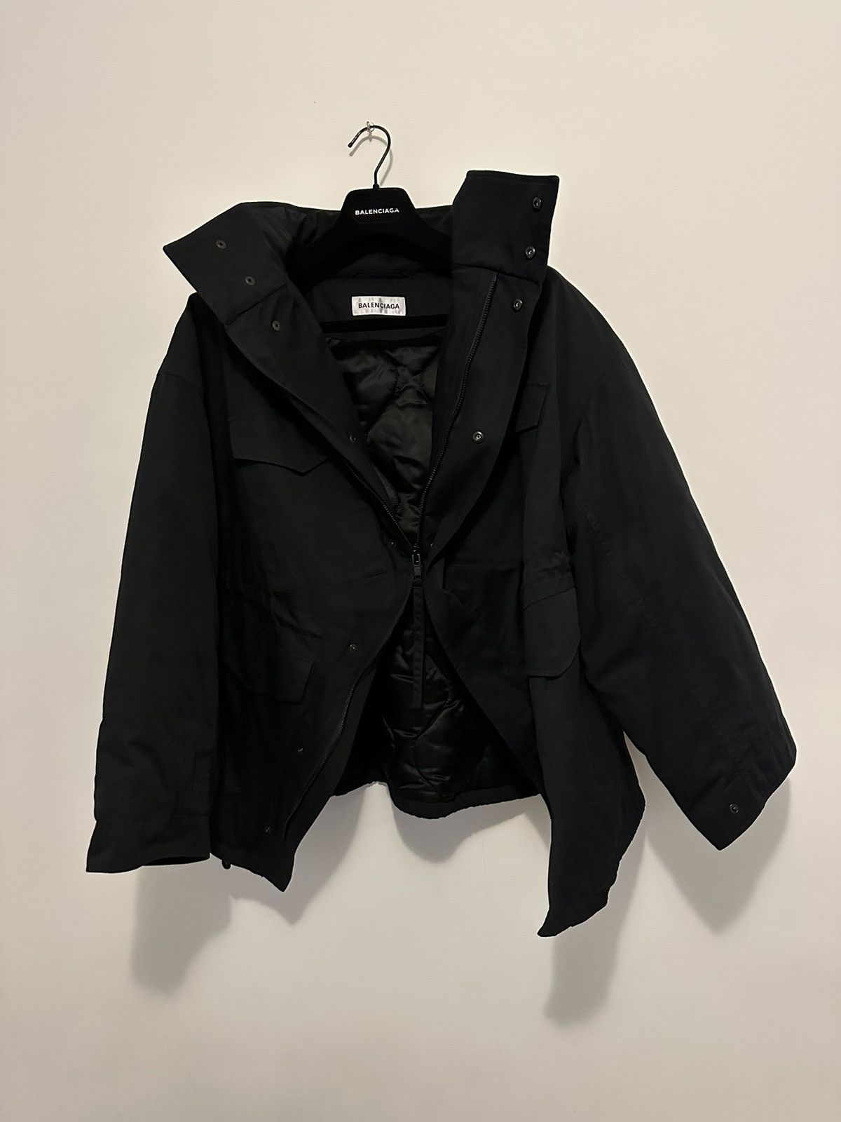 image of Balenciaga Black Cotton Twill Swing Padded Lining Parka, Women's (Size XS)