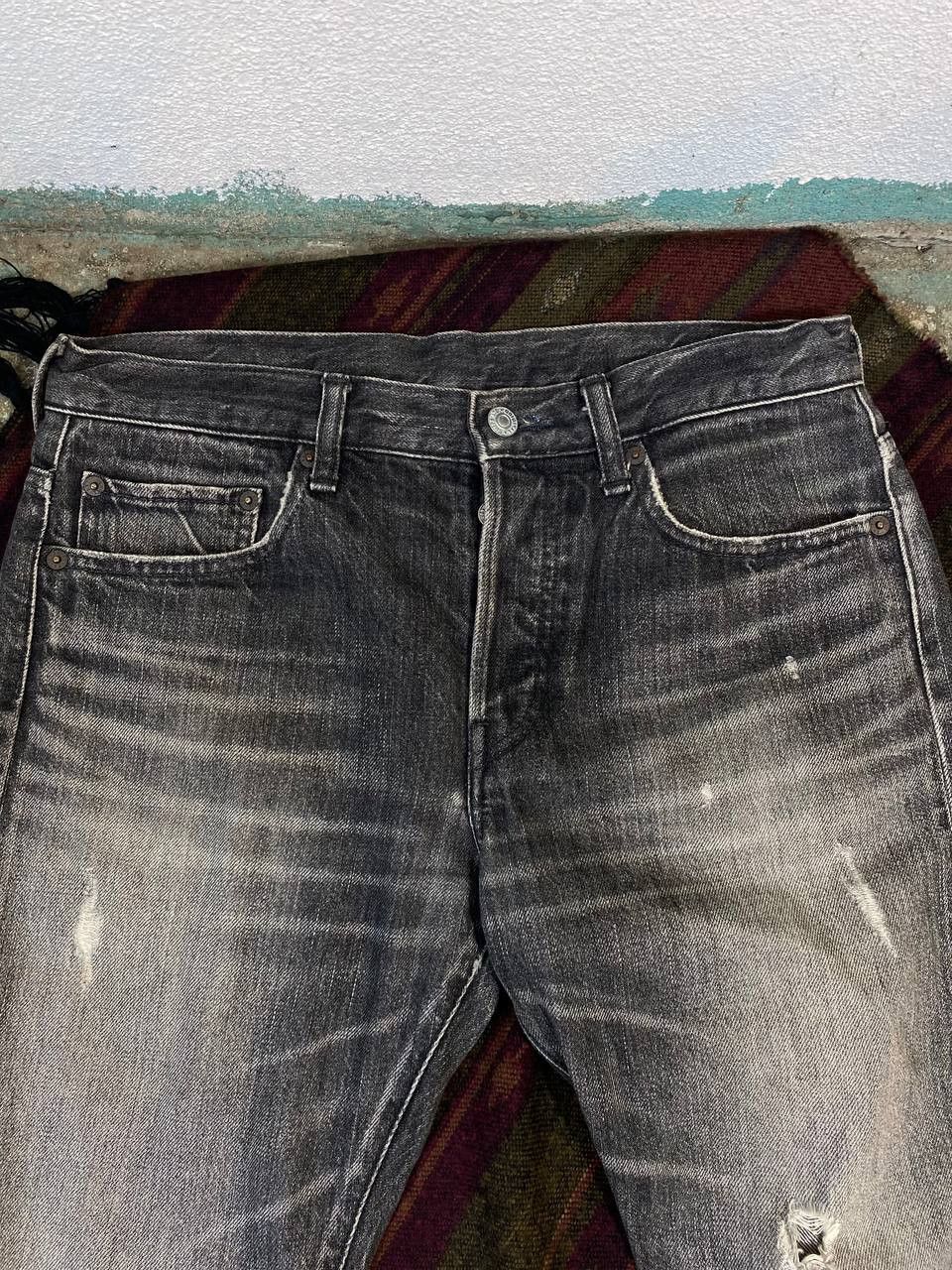 Japanese Brand vintage ships jet blue selvedge distressed denim Size US 33 - 8 Thumbnail