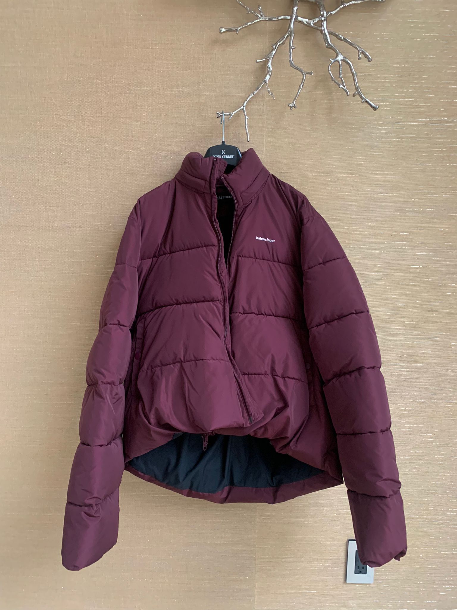 image of Balenciaga C Puffer Jacket in Burgandy, Men's (Size Small)