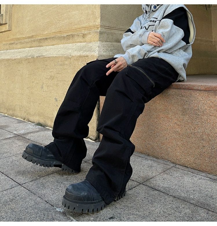military flared faded baggy cargo pants