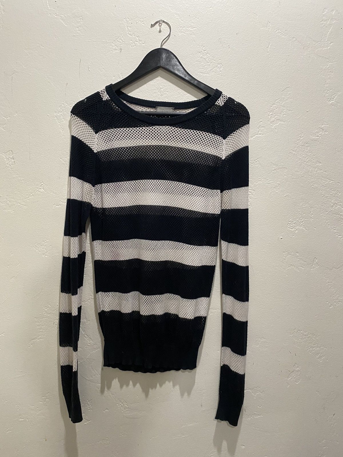 image of Dior Homme Stripped Mesh Top in Black/White, Men's (Size Small)