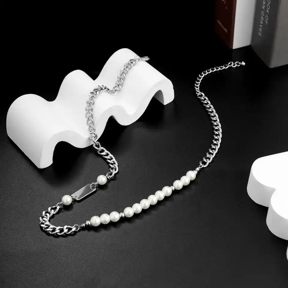 Jewelry Hip-hop Metal Chain Stitching Pearl Necklace Size ONE SIZE - 3 Thumbnail