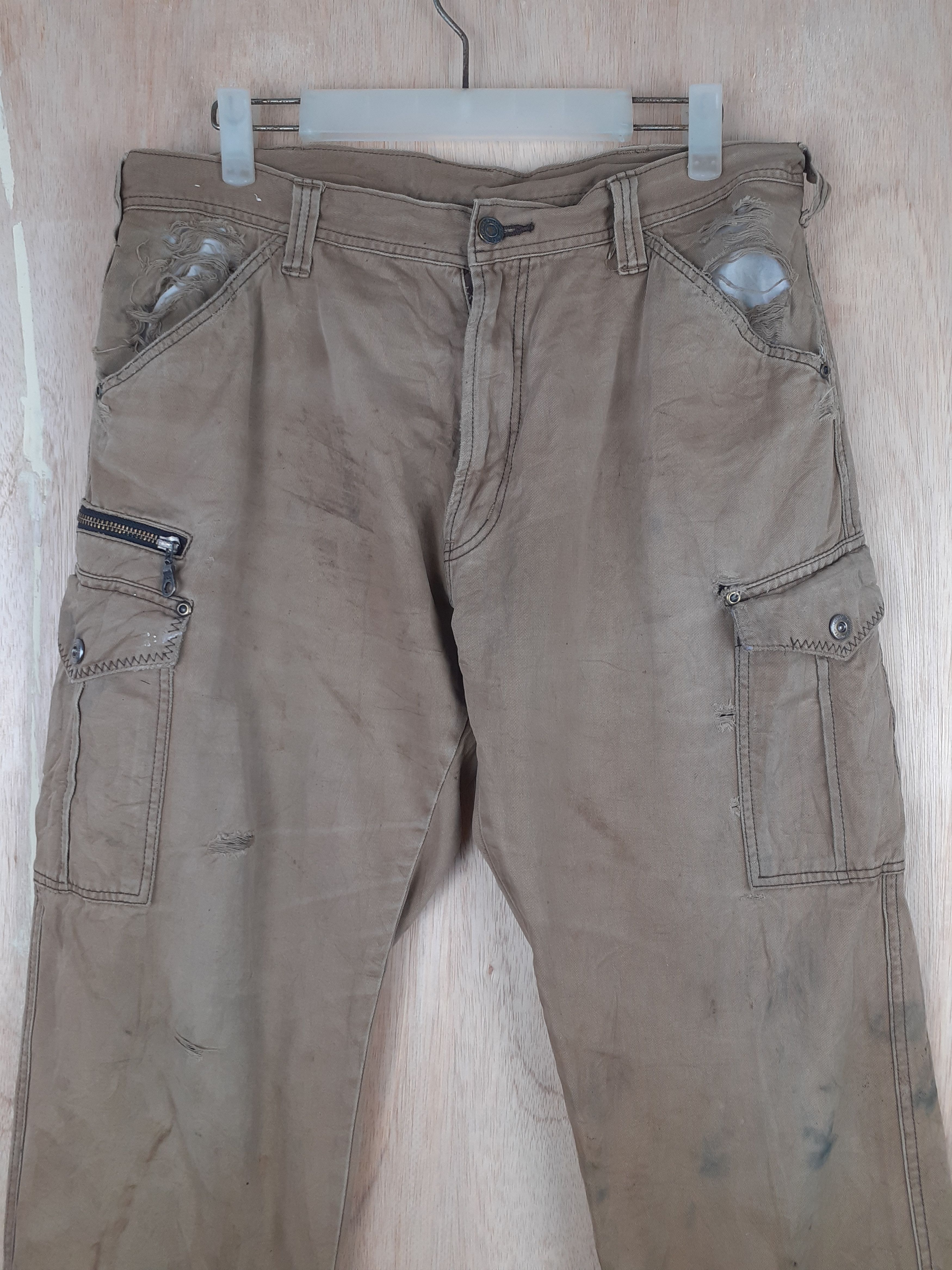 Japanese Brand GW brown distressed multipocket cargo pant #S238 Size US 34 / EU 50 - 2 Thumbnail