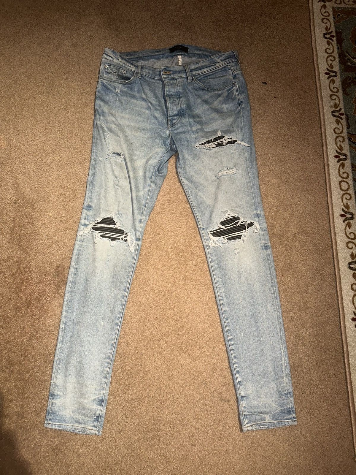 Amiri Amiri Mx1 Blue/Black Patches Skinny Jeans | Grailed