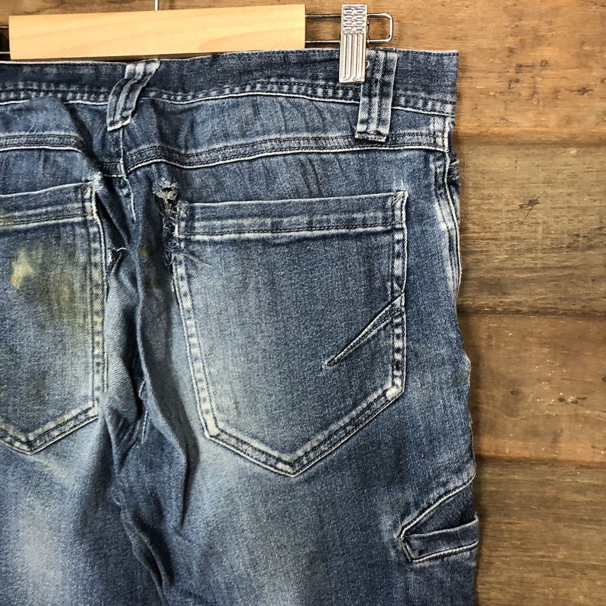 Faded Glory Blue B Blue faded distressed Denim cargo Pants #4606 Size US 29 - 14 Thumbnail