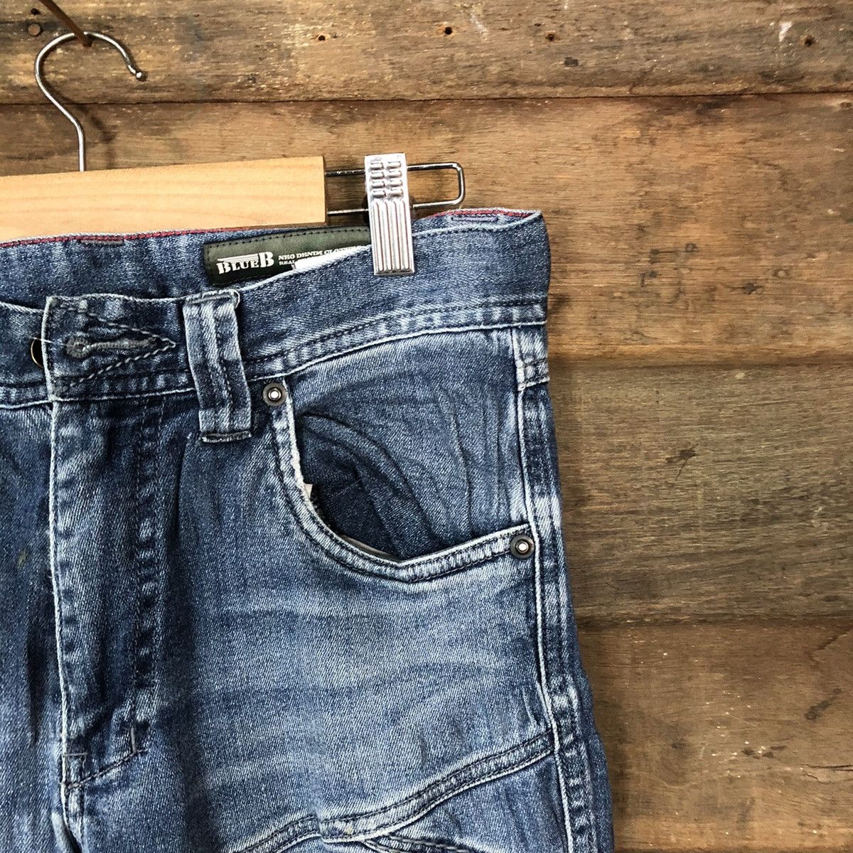 Faded Glory Blue B Blue faded distressed Denim cargo Pants #4606 Size US 29 - 5 Thumbnail