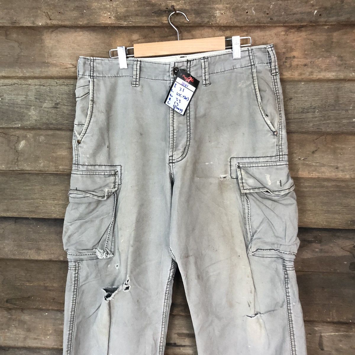 Japanese Brand Even River Grey thrased distressed Cargo Pants #5081 Size US 33 - 2 Thumbnail
