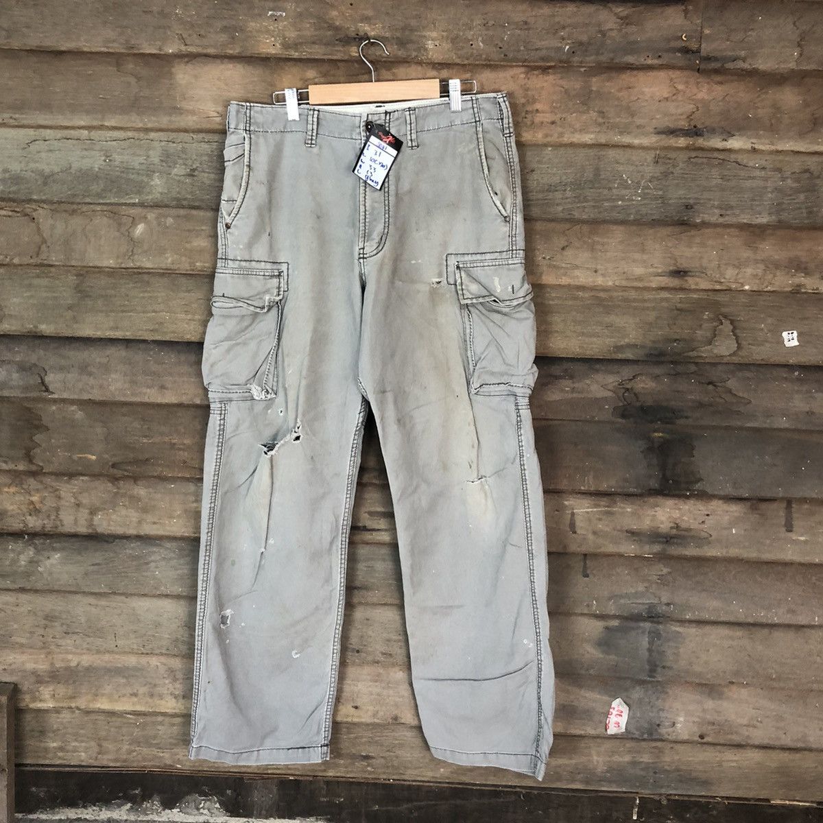 Japanese Brand Even River Grey thrased distressed Cargo Pants #5081 Size US 33 - 1 Thumbnail