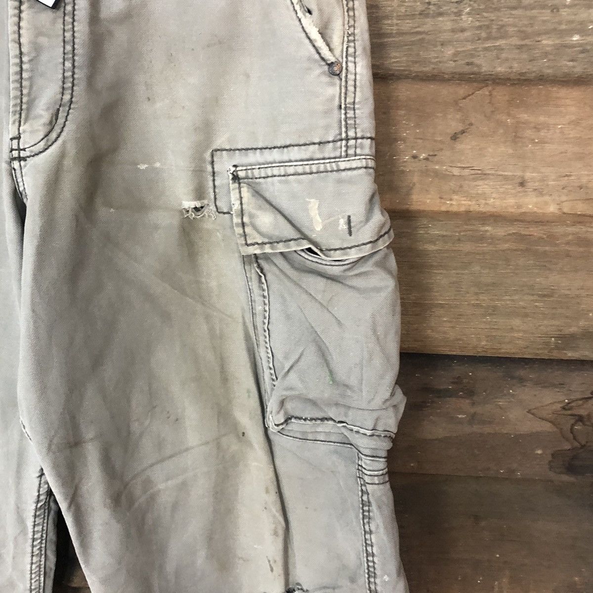 Japanese Brand Even River Grey thrased distressed Cargo Pants #5081 Size US 33 - 7 Thumbnail