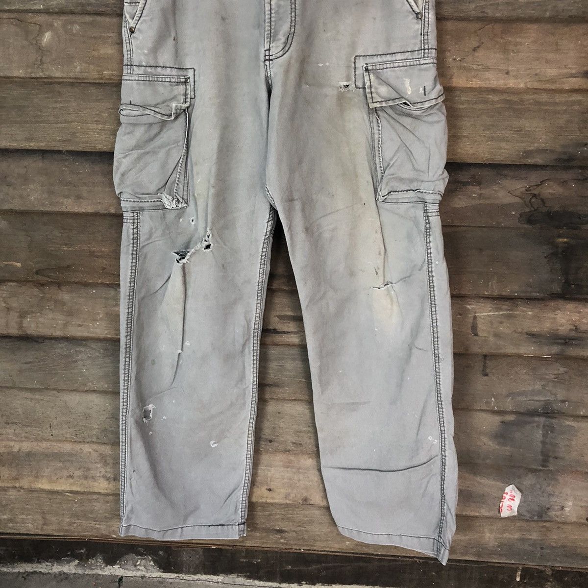 Japanese Brand Even River Grey thrased distressed Cargo Pants #5081 Size US 33 - 3 Thumbnail