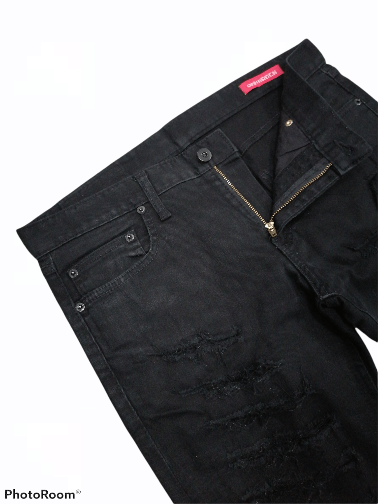 Japanese Brand Hardcore Rip Distressed Denim Ankorock All Black Pants Size US 32 / EU 48 - 4 Thumbnail