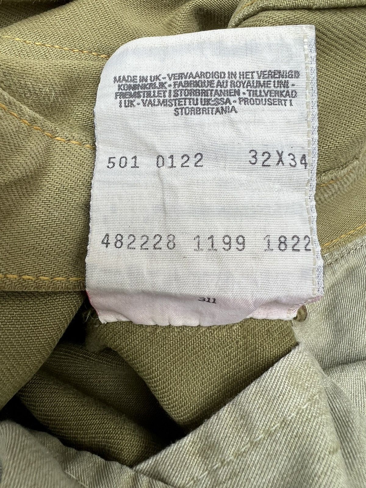Levi's Vintage 1999 Levi’s 501 Sun Fade Olive Green Denim Jeans Size US 31 - 19 Thumbnail