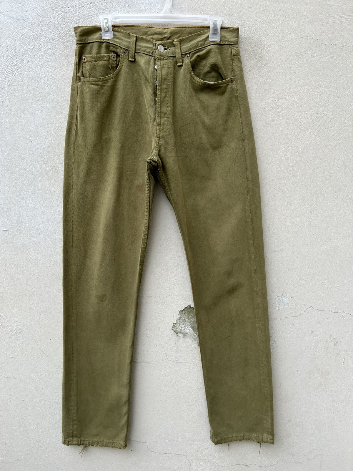 Levi's Vintage 1999 Levi’s 501 Sun Fade Olive Green Denim Jeans Size US 31 - 3 Thumbnail
