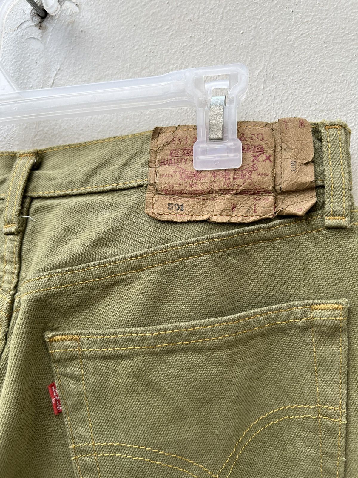 Levi's Vintage 1999 Levi’s 501 Sun Fade Olive Green Denim Jeans Size US 31 - 15 Thumbnail