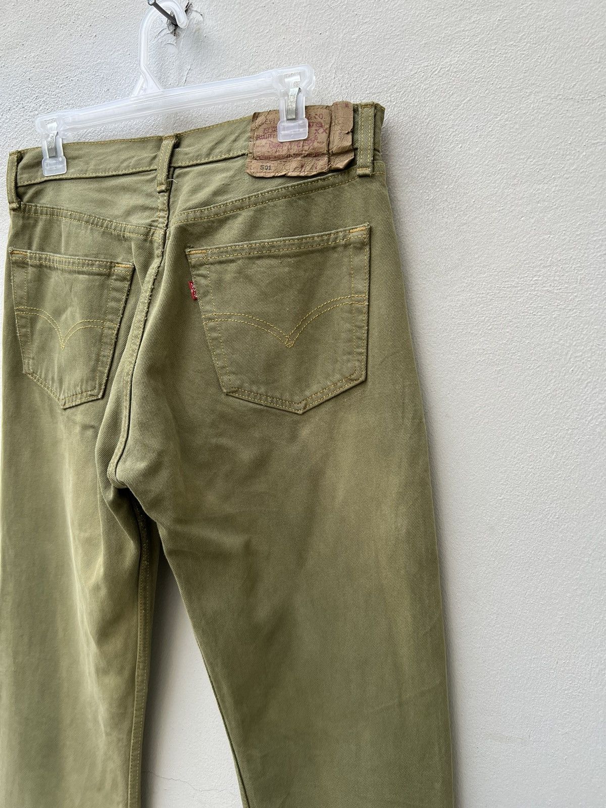 Levi's Vintage 1999 Levi’s 501 Sun Fade Olive Green Denim Jeans Size US 31 - 14 Thumbnail