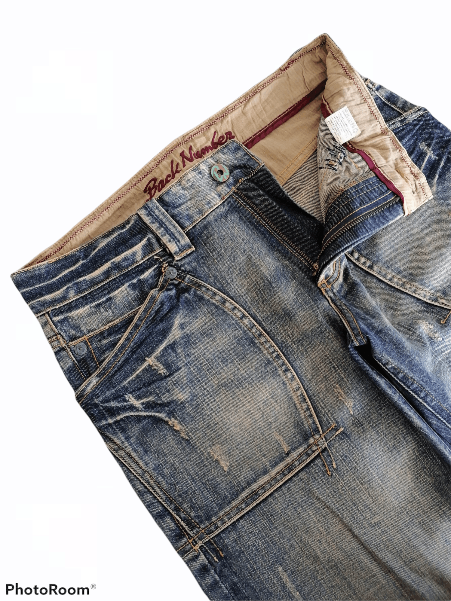 Other Washed Blue Back Number Distressed Denim Pants Size US 32 / EU 48 - 2 Thumbnail