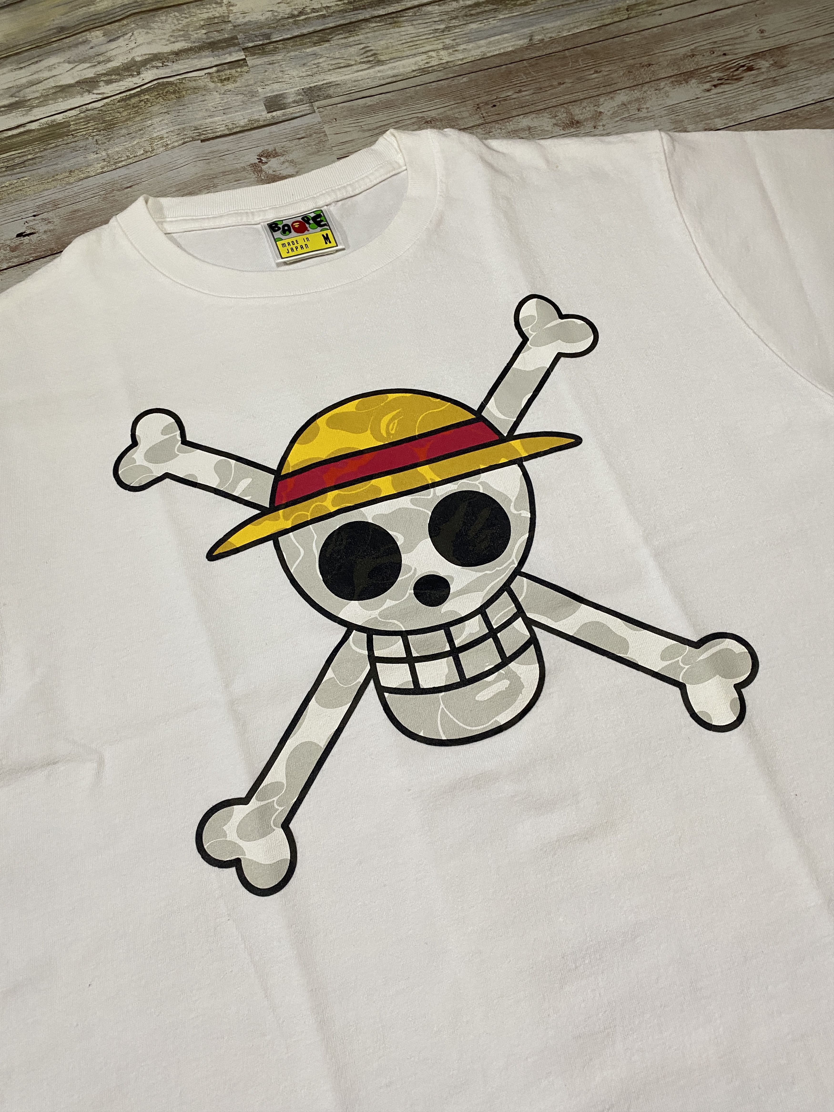 image of Bape x One Piece Ss12 One Piece Jolly Roger Tee in White, Men's (Size Medium)