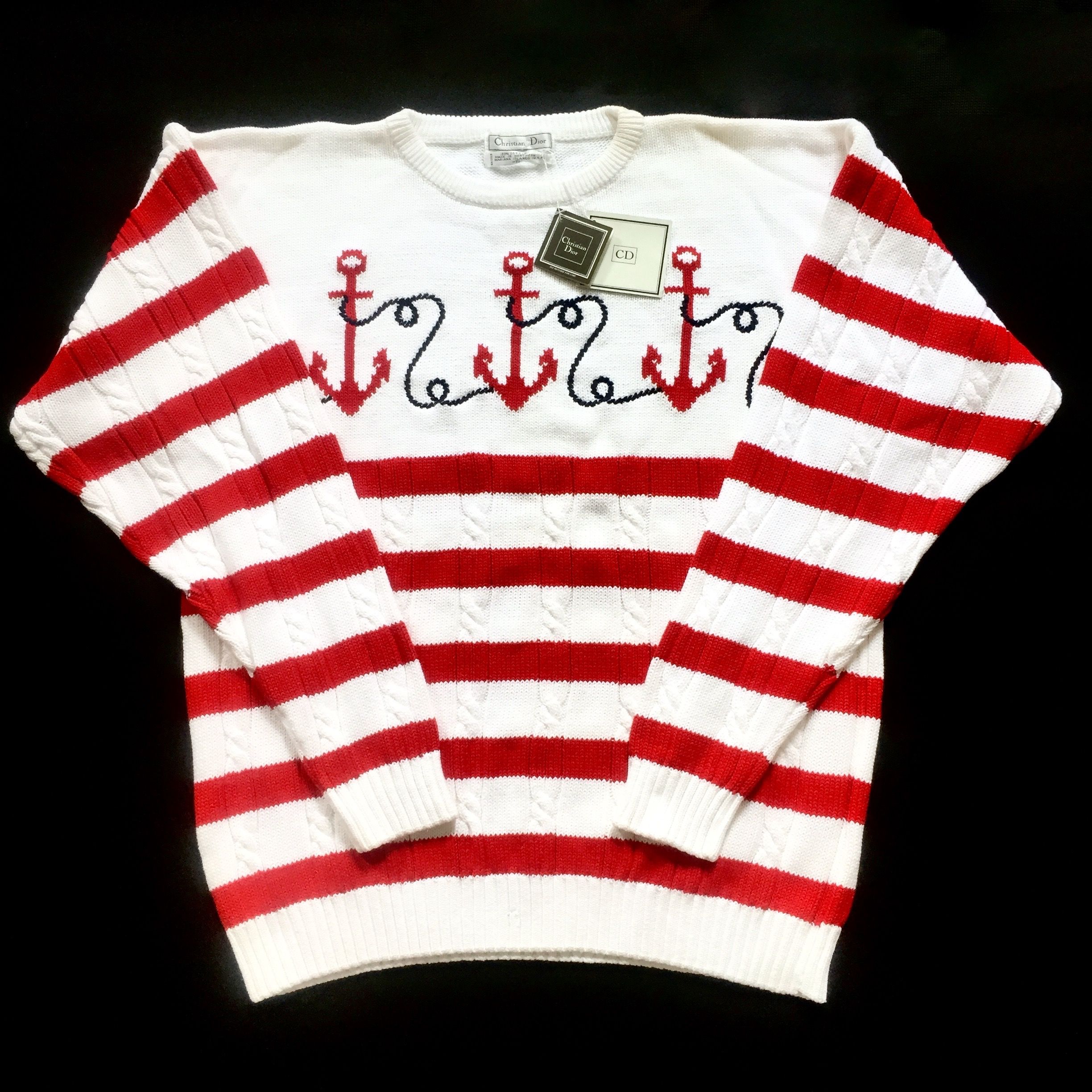 Pre-owned Dior Ds 70's Nautical Stripe Sweater In White Red