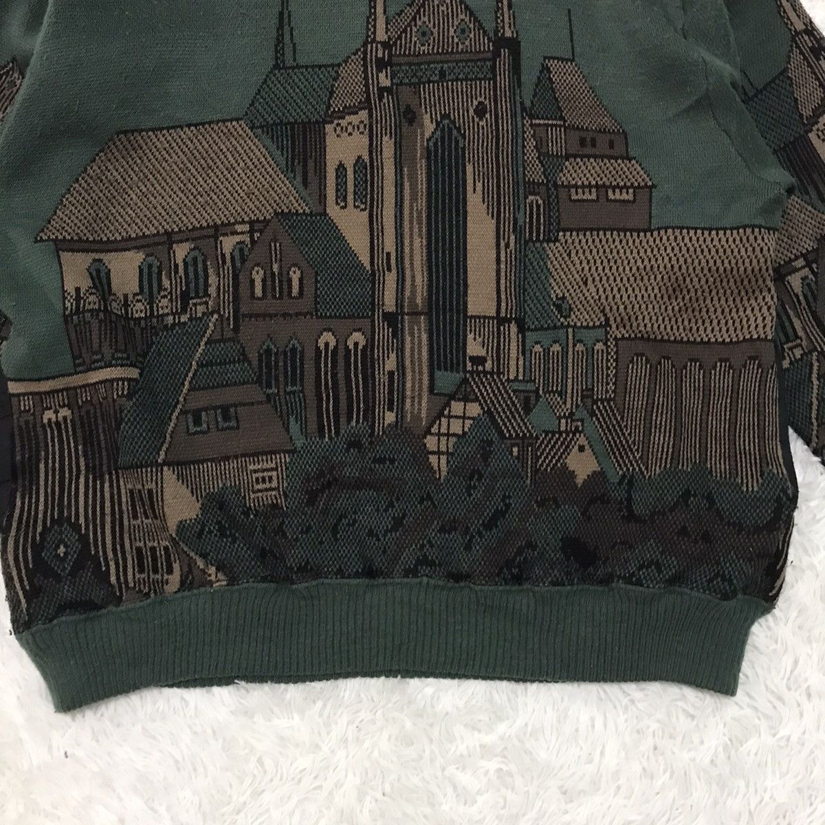 Japanese Brand Joseph Myerchin Cozy Buildings Printed Knitwear Sweater Size US L / EU 52-54 / 3 - 14 Thumbnail