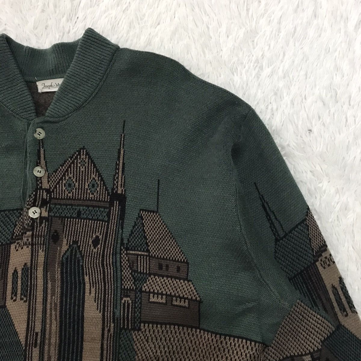 Japanese Brand Joseph Myerchin Cozy Buildings Printed Knitwear Sweater Size US L / EU 52-54 / 3 - 4 Thumbnail