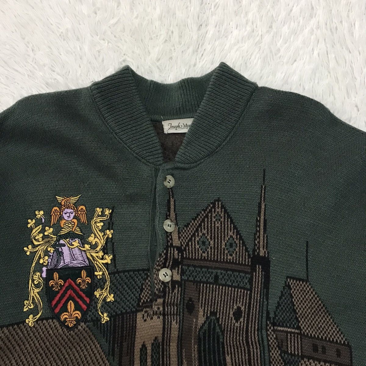 Japanese Brand Joseph Myerchin Cozy Buildings Printed Knitwear Sweater Size US L / EU 52-54 / 3 - 7 Thumbnail