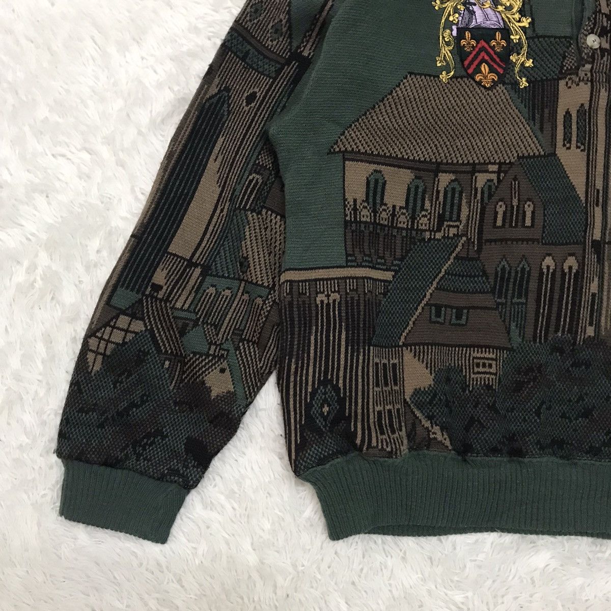 Japanese Brand Joseph Myerchin Cozy Buildings Printed Knitwear Sweater Size US L / EU 52-54 / 3 - 5 Thumbnail