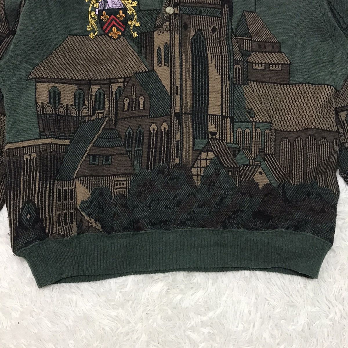 Japanese Brand Joseph Myerchin Cozy Buildings Printed Knitwear Sweater Size US L / EU 52-54 / 3 - 8 Thumbnail
