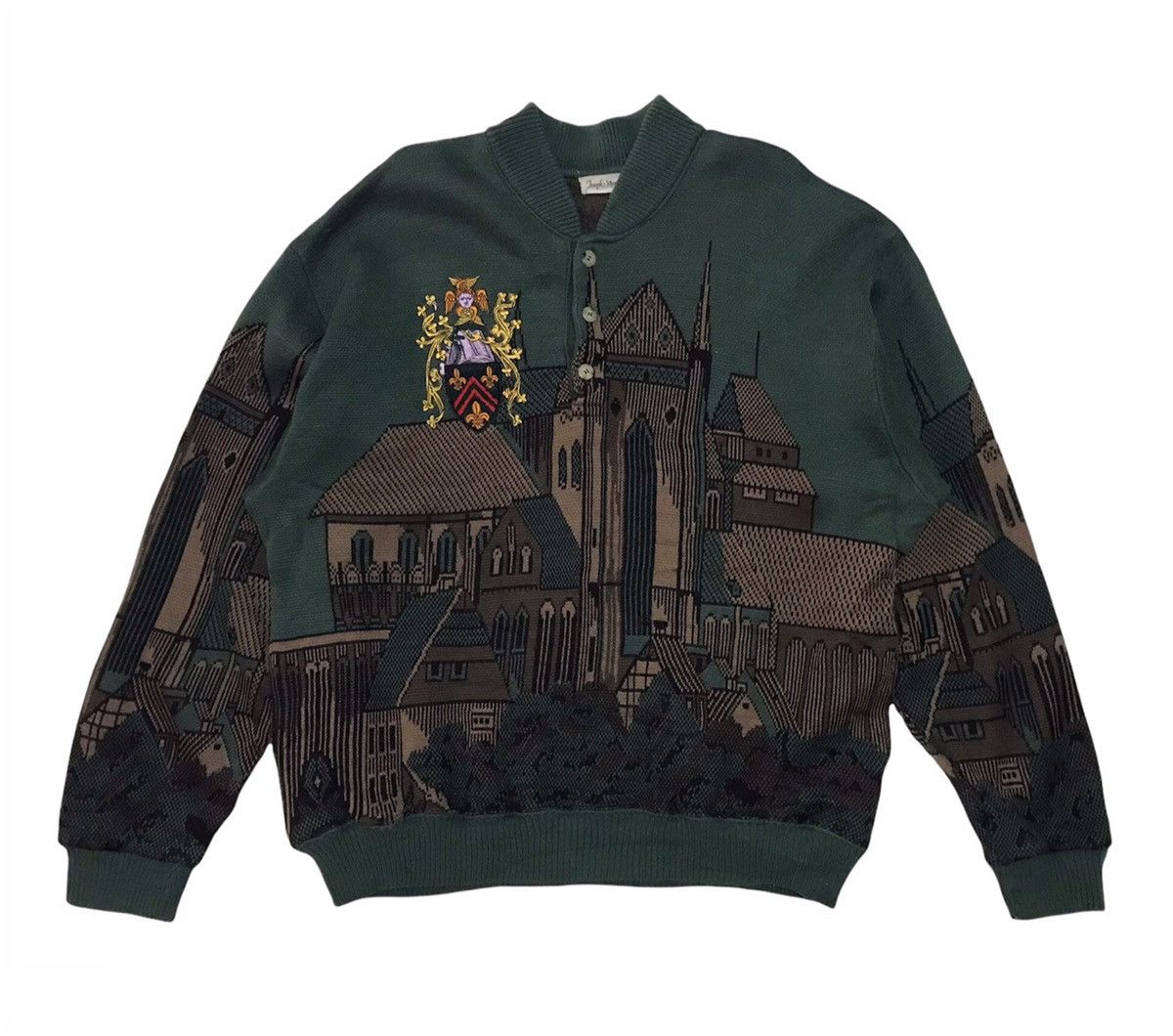 Japanese Brand Joseph Myerchin Cozy Buildings Printed Knitwear Sweater Size US L / EU 52-54 / 3 - 1 Thumbnail