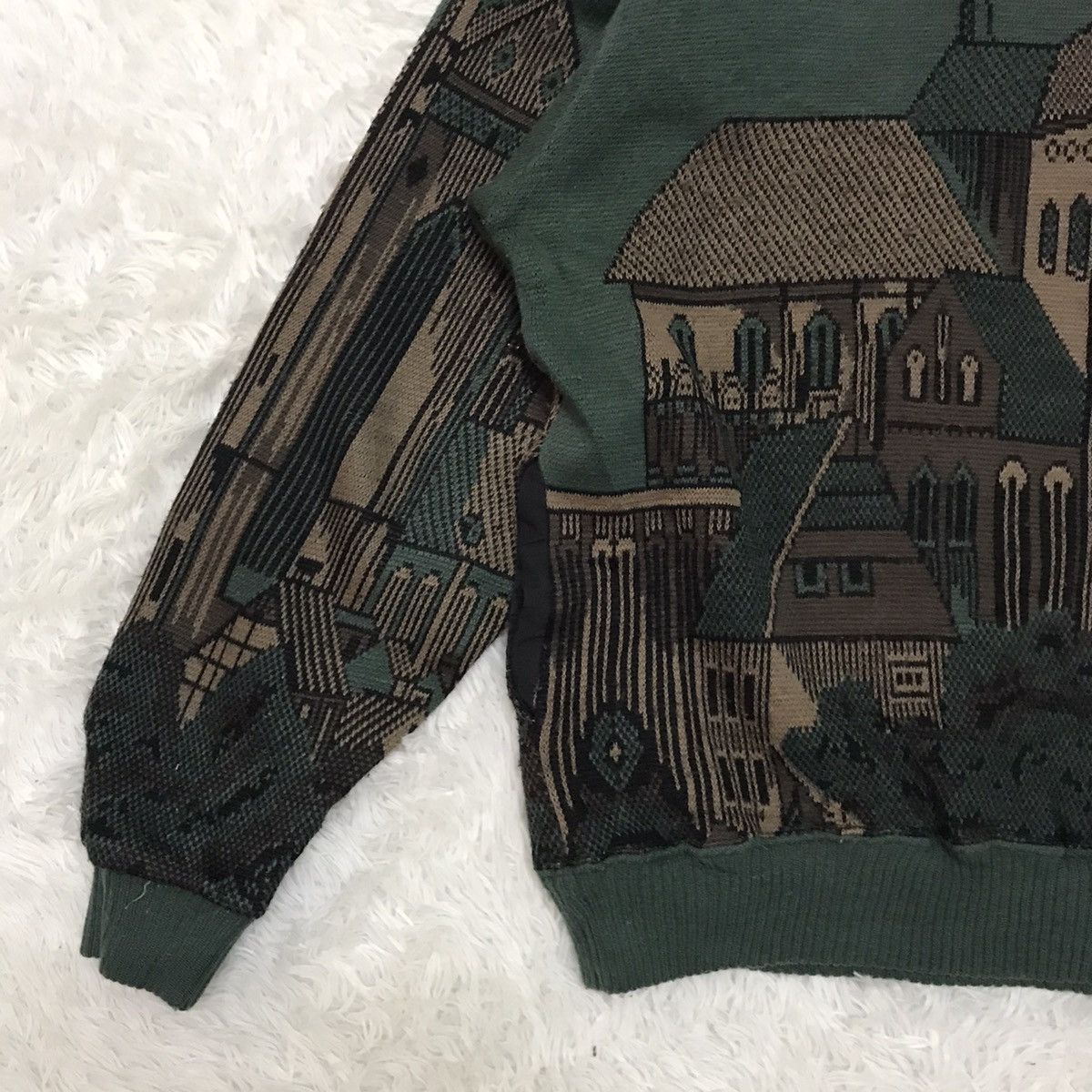 Japanese Brand Joseph Myerchin Cozy Buildings Printed Knitwear Sweater Size US L / EU 52-54 / 3 - 11 Thumbnail