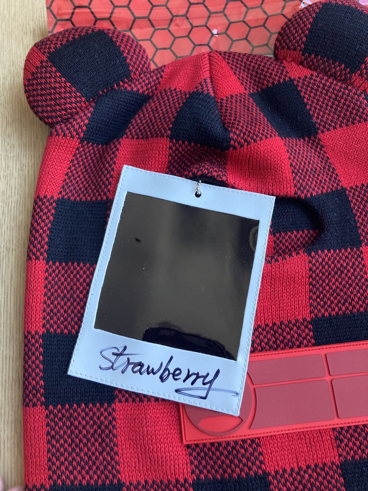 Japanese Brand Jose Wong Red Plaid Beanie/Mask Size ONE SIZE - 2 Thumbnail