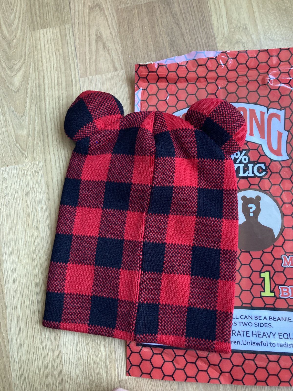 Japanese Brand Jose Wong Red Plaid Beanie/Mask Size ONE SIZE - 3 Thumbnail