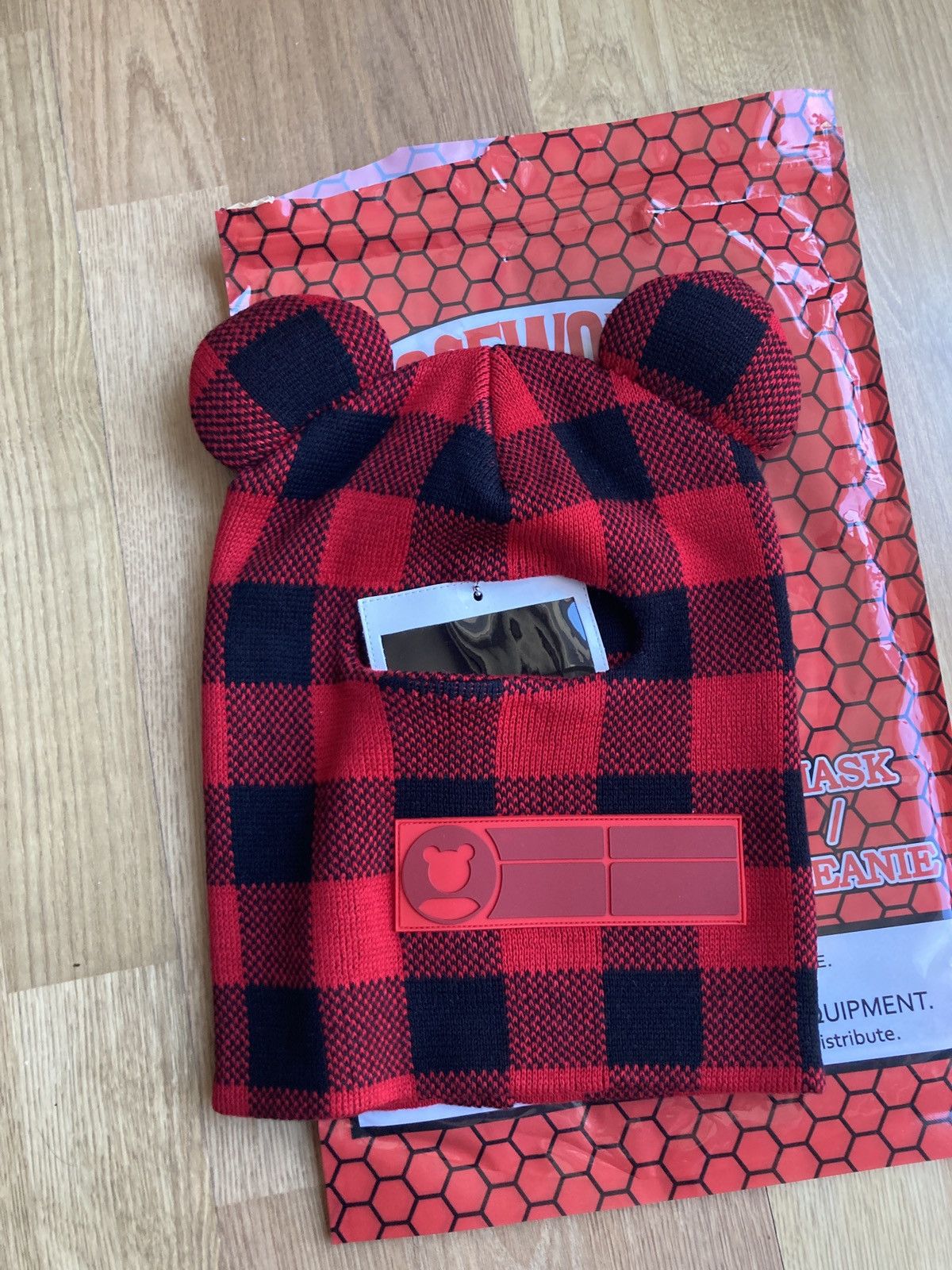 Japanese Brand Jose Wong Red Plaid Beanie/Mask Size ONE SIZE - 1 Thumbnail