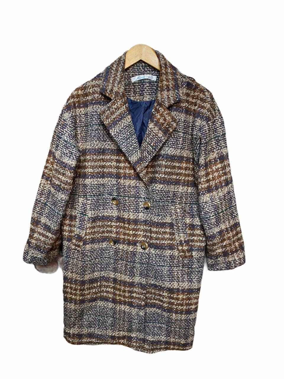 Japanese Brand Vintage Kobe Lettuce Double Breast Checked Wool Coat Size US L / EU 52-54 / 3 - 1 Thumbnail