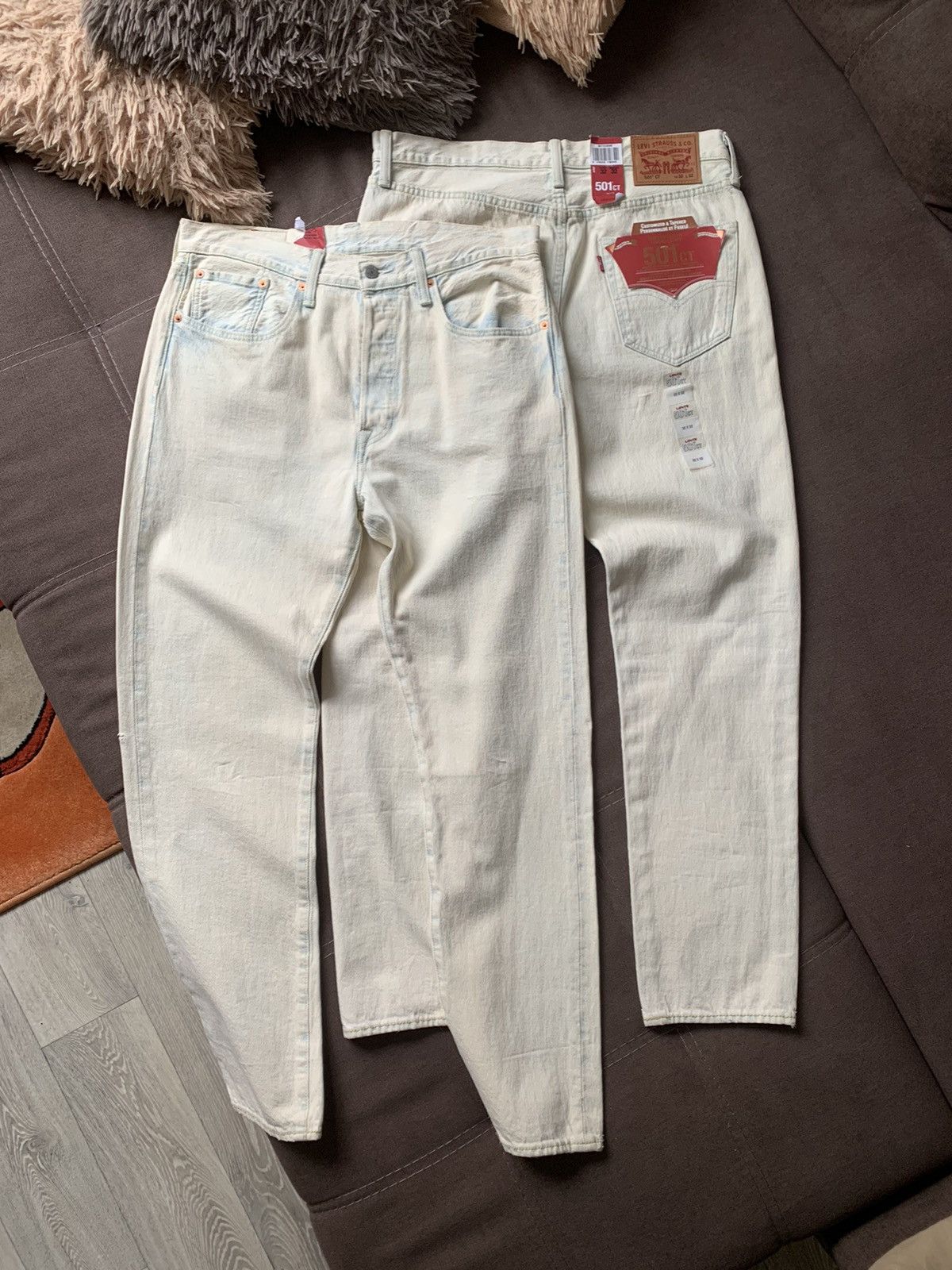 Blue Wash Levi's 501CT Acidwash Distressed Denim Beige/Blue