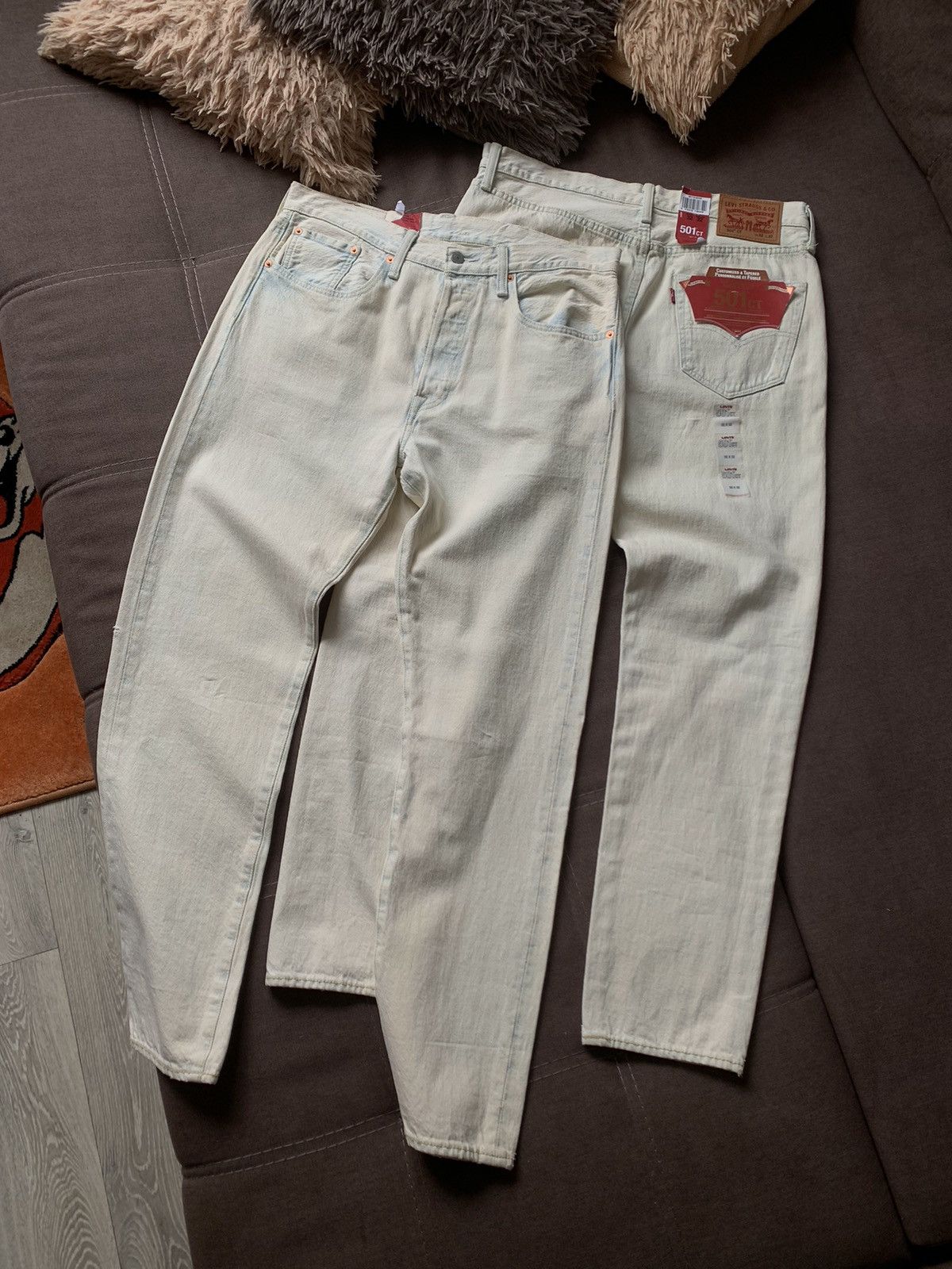 image of Blue Wash Levi's 501Ct Acidwash Distressed Denim Beige/blue, Men's (Size 32)