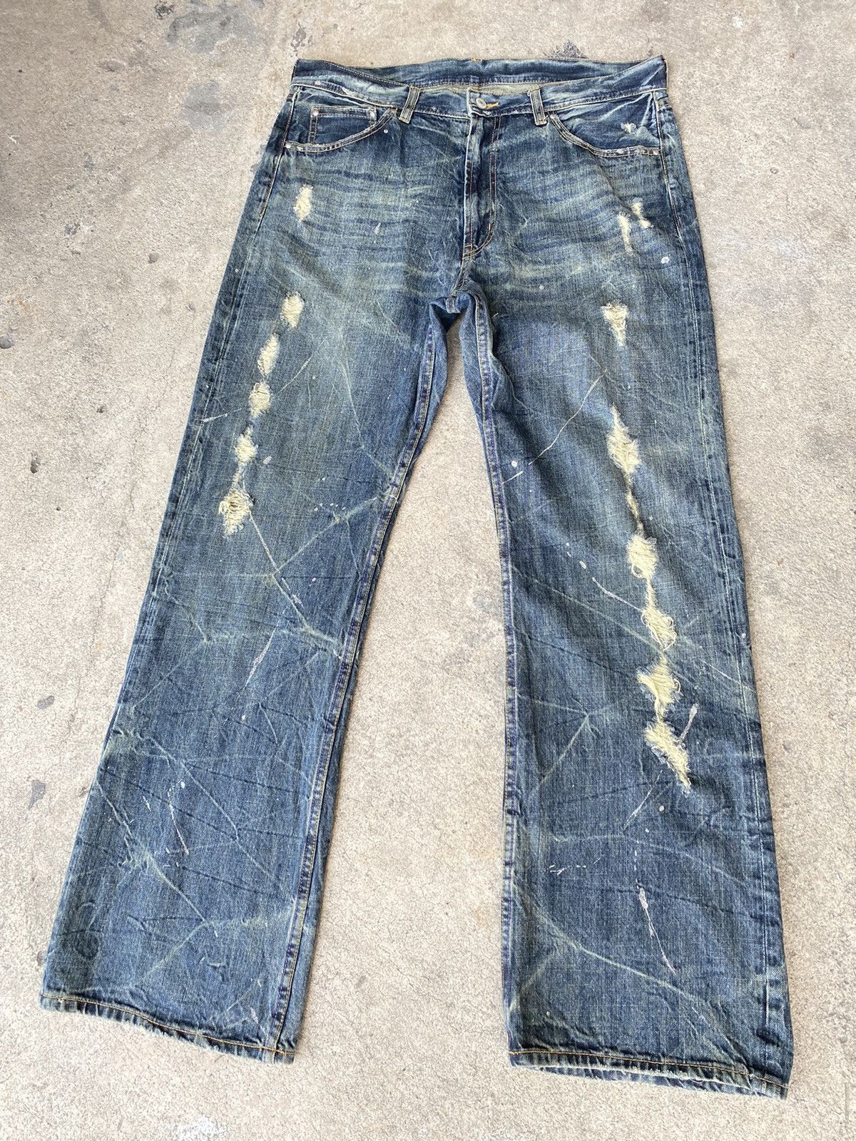 Japanese Brand FLARED💥Japanese Brand Splash Distressed Denim Size US 36 / EU 52 - 2 Thumbnail