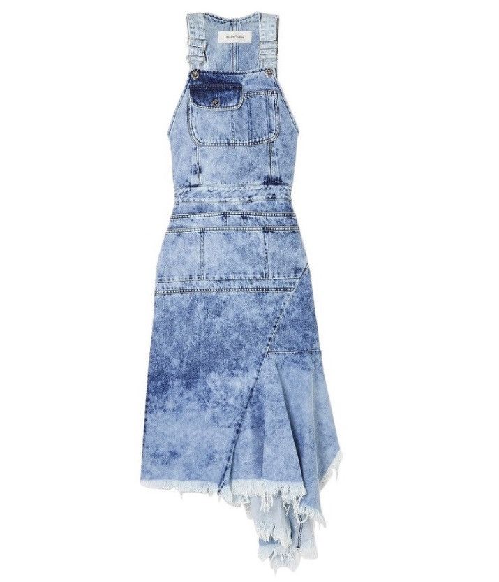 Marques Almeida Asymmetrical Frayed Denim Jean Overall Dress